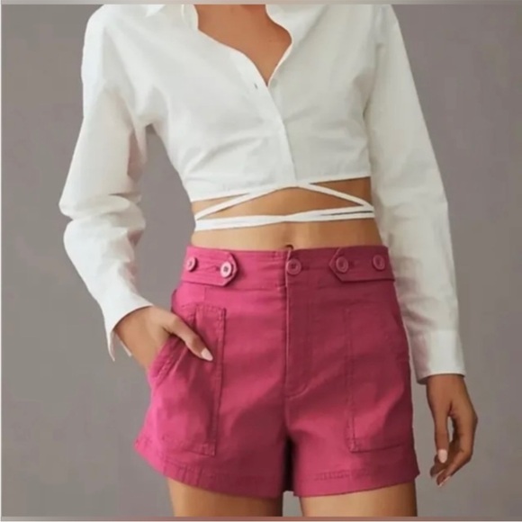 Maeve Pants - Maeve by Anthropologie Colette High Waist linen blend hot pink Magenta Shorts